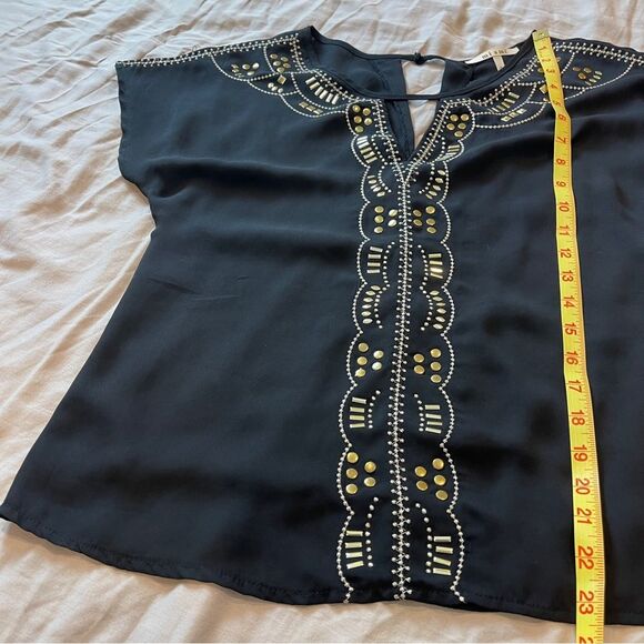 Mi Ami Black Chiffon Blouse w/ Gold Embellishments S - Picture 12 of 13